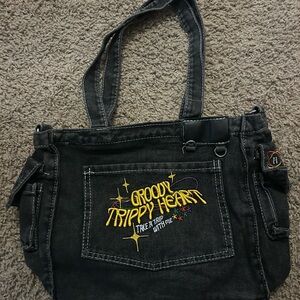 Groovy Trippy Heart Denim Tote